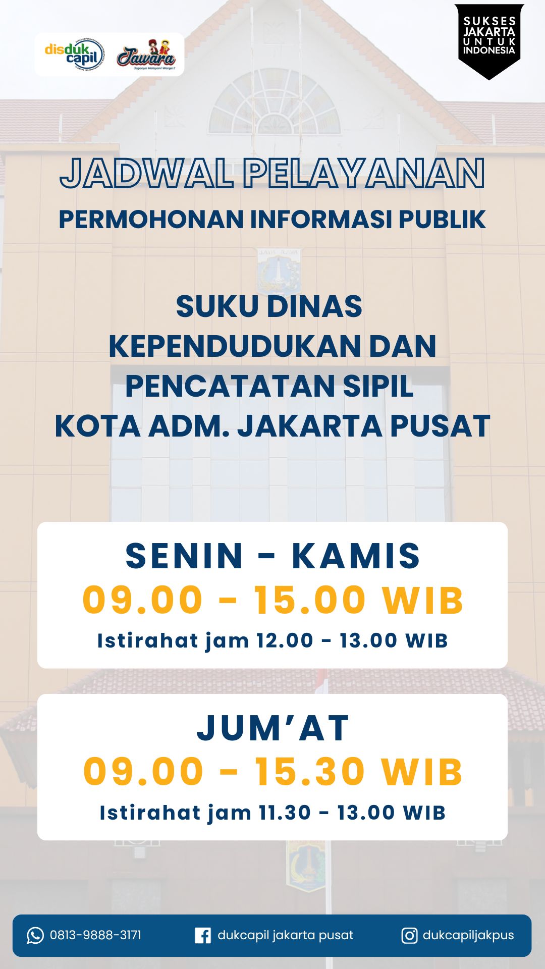Jadwal Pelayanan PPID Suku Dinas Dukcapil Prov DKI Jakarta